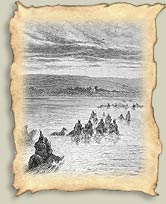 Sketch of Blackfoot people crossing a river, ca. 1881, Sydney P. Hall, Glenbow Archives NA-843-2