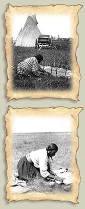  Blood woman tanning hide at Blood reserve, 1931, T. Reiss, Glenbow Archives NA-5425-137; Blood woman, southern Alberta, treating hide, 1904, Glenbow Archives NA-2313-16