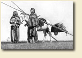 The Blackfoot used a travois to move their belongings. This one is pulled by a horse, but dogs were also used to pull smaller travois.
        Photograph by Edward Curtis, Glenbow Archives NA-1700-156