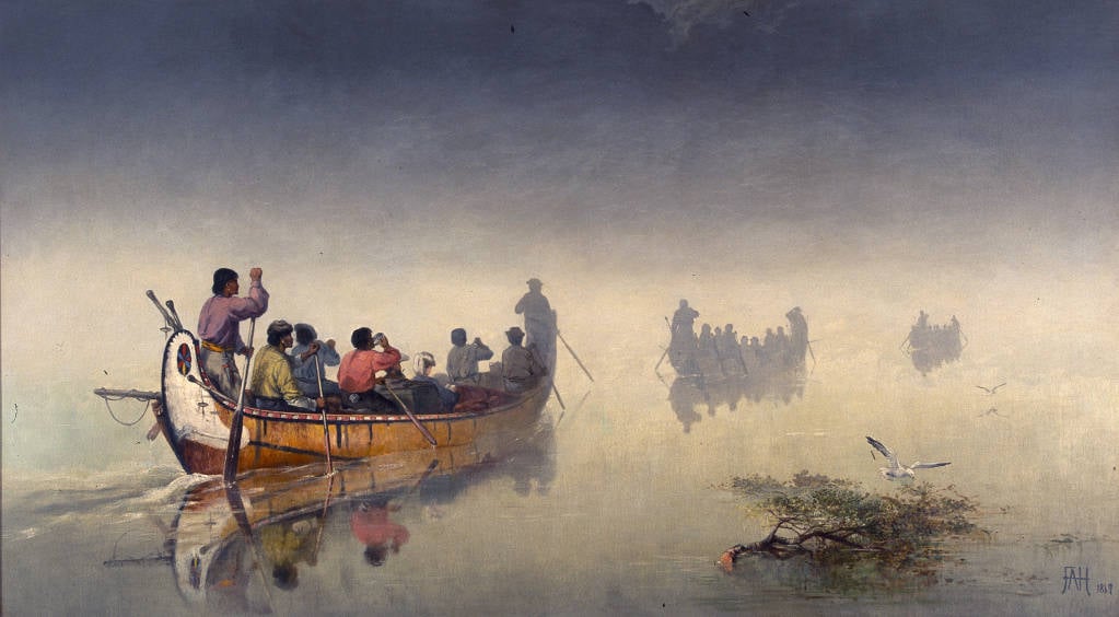 Frances Anne Beechey Hopkins, Canoes In A Fog, Lake Superior, 1869, Collection of Glenbow.