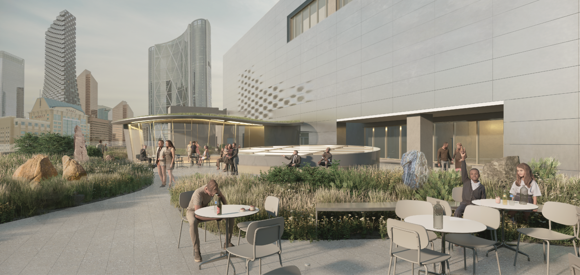 The rooftop terrace at Glenbow's new home, the JR Shaw Centre for Arts & Culture. Rendering by Maya Lin Studio.