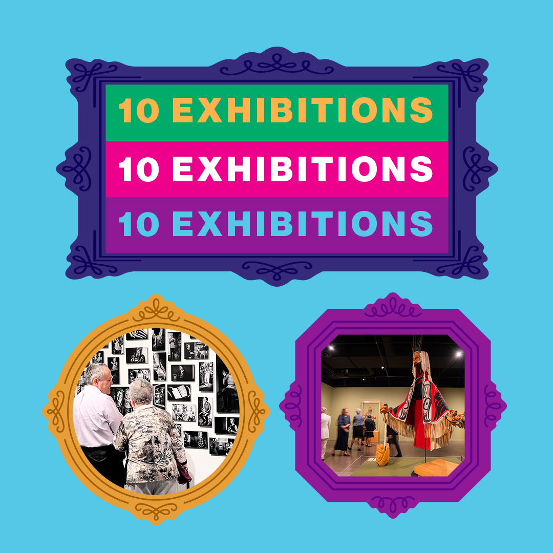 10 exhibitions; two images of visitors to Glenbow at The Edison