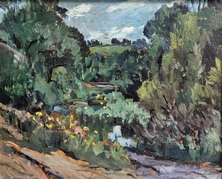 A painting of trees.